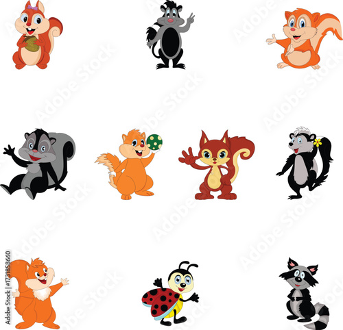 Cute and funny cartoon animal icons including vector illustrations of a cat, dog, bear, and tiger in a collection set