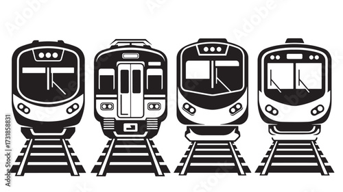 Set of train vector icons front view of railway transport simple flat design for infographic and web isolated on white background