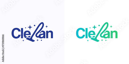 Set of Cleaning Service Lettering Logo Vector with vacuum cleaner. Creative icon for housekeeping, building and construction template design.