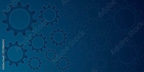 Abstract futuristic Cog Gear Wheel with arrows on blue color background. Futuristic gear wheel with wave flow, Hi-tech digital technology. Large cog wheels on the headline background.