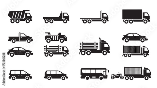 Set of transport vehicle icons simple flat vector design element isolated on white background for web and mobile apps
