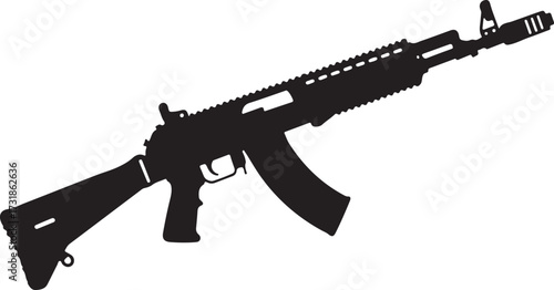 Modern Assault Rifle Black Silhouette Vector Tactical Firearm Icon