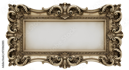 Tableau sur toile Ornate antique gold picture frame with intricate scrollwork and floral accents, ready to display your cherished memories or artwork beautifully