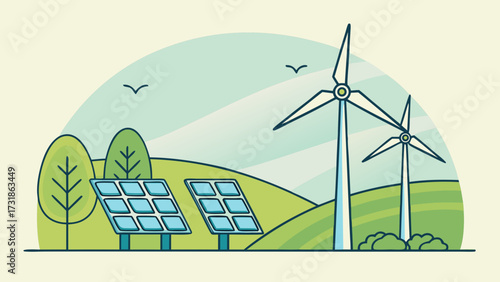 wind turbine and solar panels