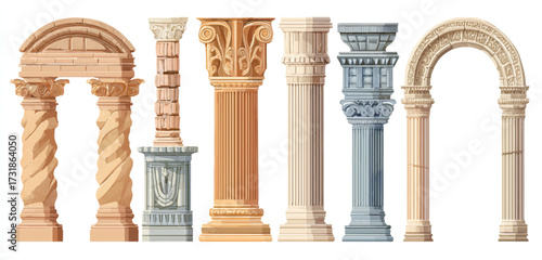 Magnificent assortment of architectural columns and arches showcasing diverse designs and historical influences with intricate details