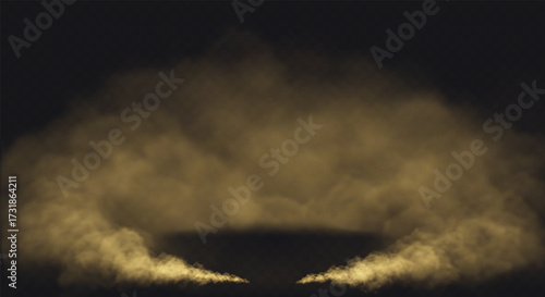 Dust cloud above the floor surface with an empty spot. Dirt effect on transparent black background.