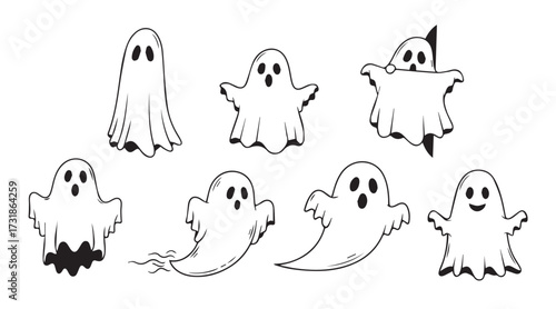 Set of Halloween cute ghost icon