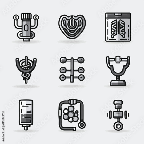 Medical Science Icons Collection Modern Gray Style Health Design Element Set Illustration