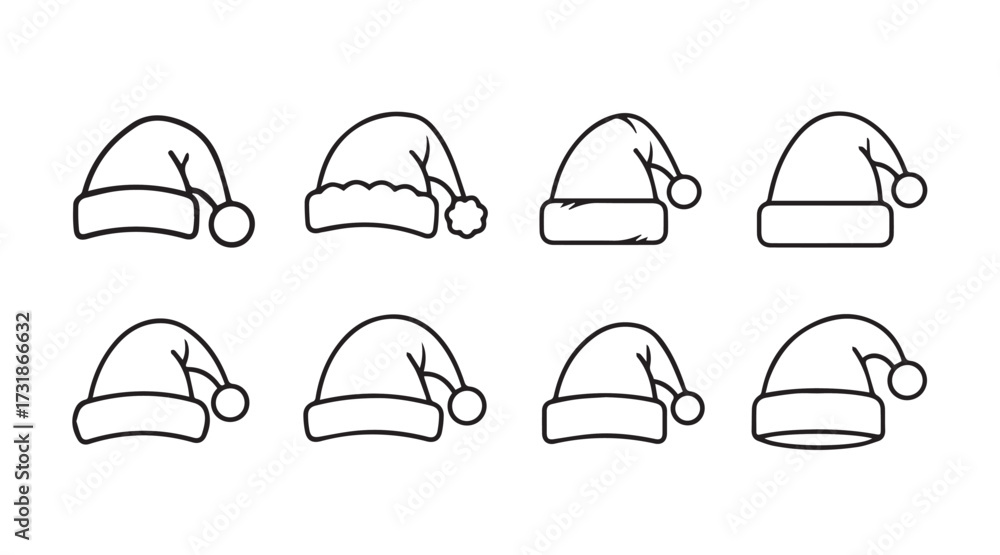 Fototapeta premium Set of Santa hat vector illustration