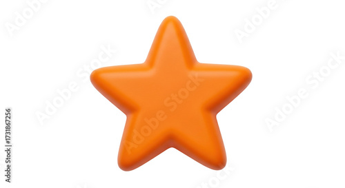 Isolated orange star shape with rounded edges, positive rating symbol, 3D rendered object