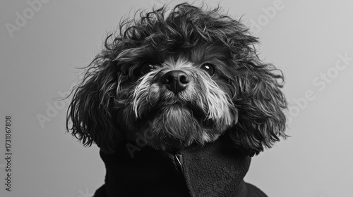 A black-and-white portrait of a dog with an expressive gaze—suitable for advertising pet supplies, veterinary clinics, and articles about pets.