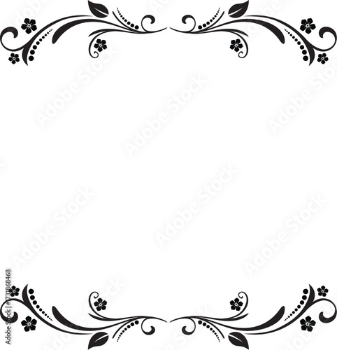 Vintage black vector floral border with an ornate scroll and leaf corner element for a **decorative frame