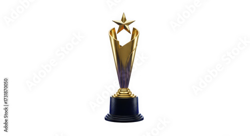 3d golden star trophy with black base isolated on transparent background