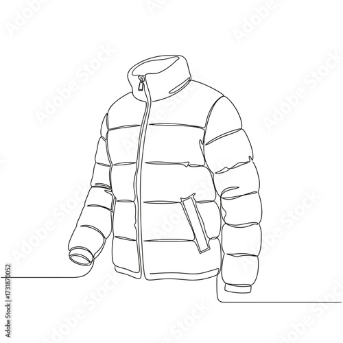 Line art of down jacket zipped up with front pockets  