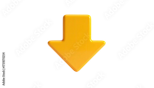 A glossy, downward-pointing yellow arrow, rendered against a black backdrop