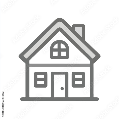 Simple house icon illustration featuring windows roof and chimney representing home real estate and architecture