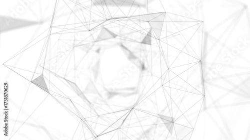 Technology Network Background Concept. Flying Through a Digital Data Tunnel, Made Of Digital Nodes And Connection Paths. Technology Network on White Background. 4K Animation.	