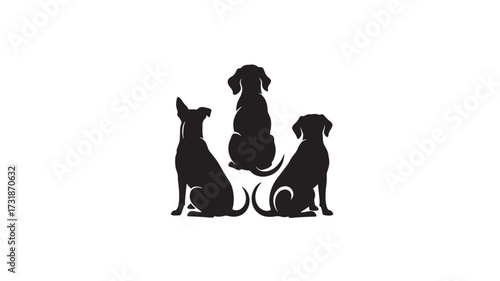 Three dog silhouettes black vector illustration of different breeds isolated on a white background