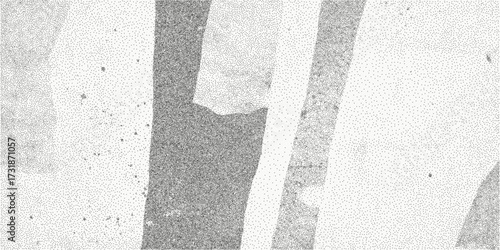 Abstract paper background. Rough shape with smudged ink, grainy paper noise and dotted threshold. Dusty texture and soft splatter.