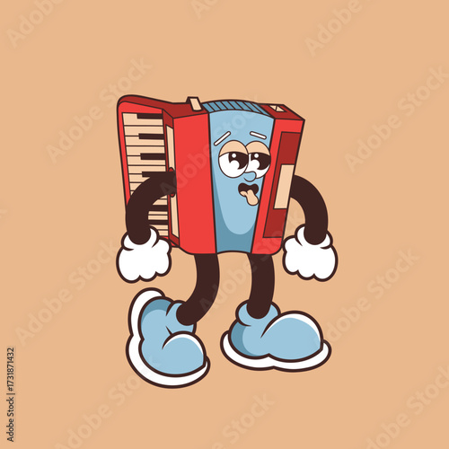 Retro character design of tired accordion