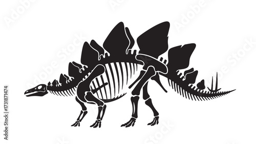 Stegosaurus dinosaur skeleton illustration prehistoric animal vector silhouette isolated on white background