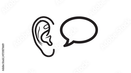 Ear with speech bubble vector illustration communication concept simple line drawing for medical or social media use