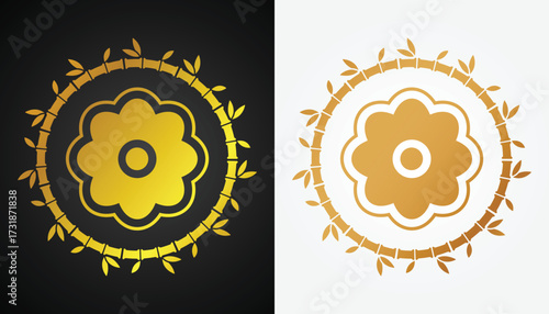 Chinese flower and lotus pattern vector image logo in gold variations with a beautiful white and black background for design purposes and others