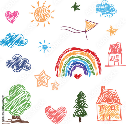 set of kids hand drawn icons