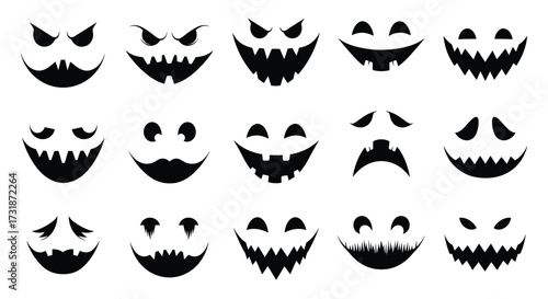 Collection of scary jack o lantern face designs for Halloween.