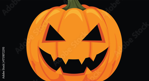 A spooky carved pumpkin with a frightening face on a dark background for Halloween celebrations.