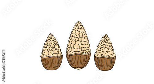 Three textured incense cones displayed with a white background, representing a natural and aromatic ambiance.