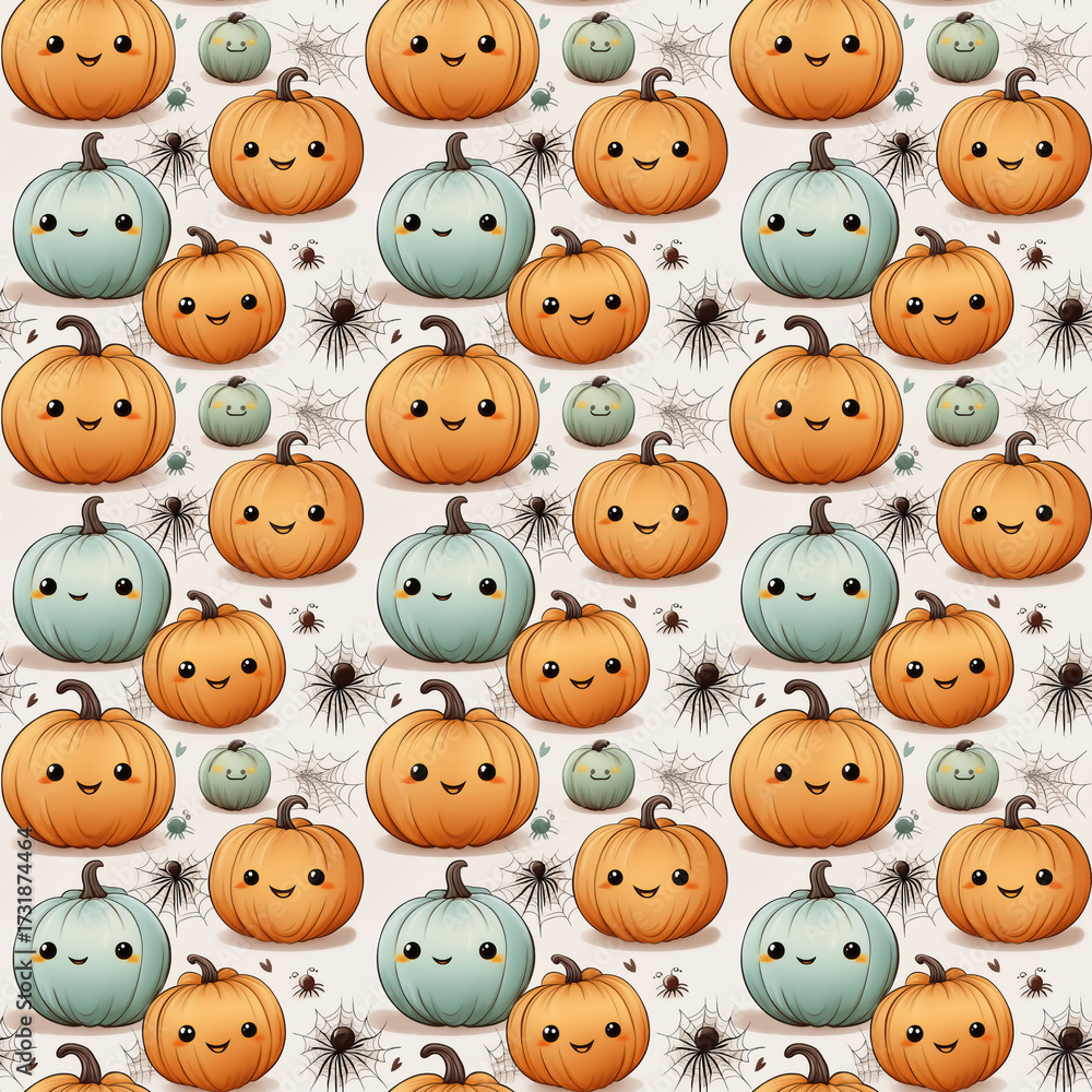 Obraz premium Orange black halloween digital paper, Pumpkin seamless patterns, Spooky cute floral ghost backgrounds, Bats candy corn spider web printables