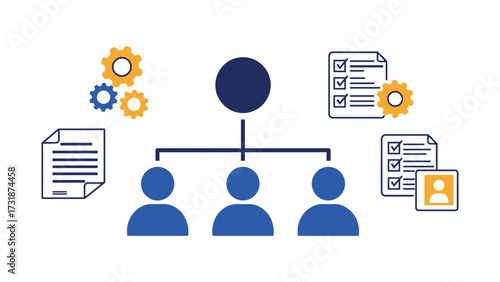 Organizational chart showing leader with connected team roles and HR structure