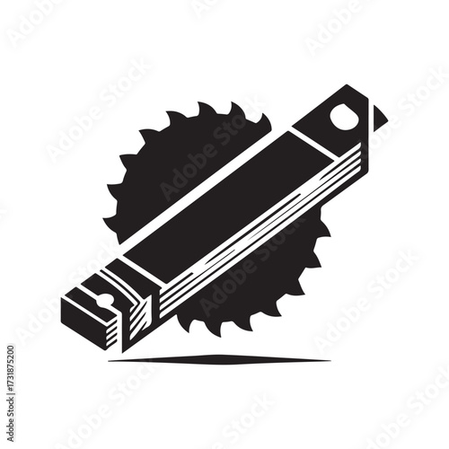 saw blade with wooden plank splitting vector silhouette clip art logo design illustration