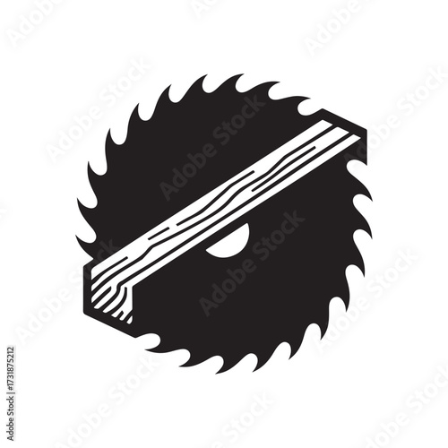 saw blade with wooden plank splitting vector silhouette clip art logo design illustration