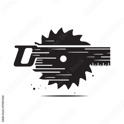 saw blade with wooden plank splitting vector silhouette clip art logo design illustration