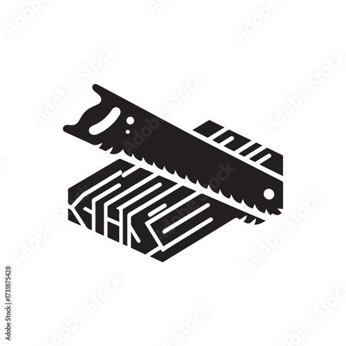 saw blade with wooden plank splitting vector silhouette clip art logo design illustration