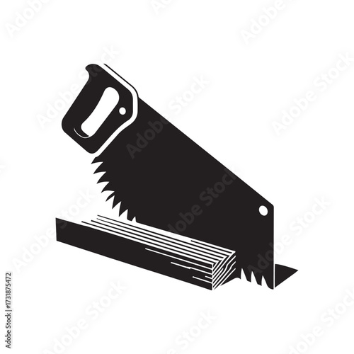 saw blade with wooden plank splitting vector silhouette clip art logo design illustration