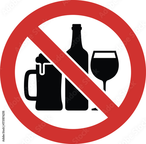 No alcohol symbol prohibition sign restricting beverage consumption public safety warning icon