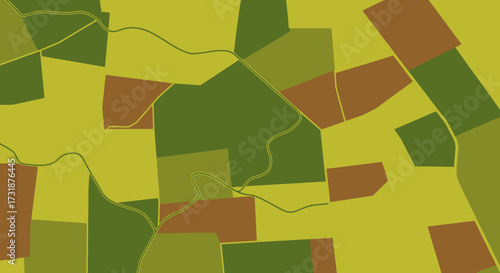 Abstract geometric pattern of agricultural fields in earthy tones.