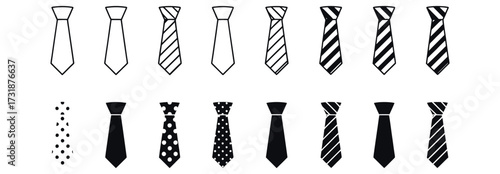 WebCollection of modern tie icons showcasing various patterns including stripes and polka dots, perfect for business and fashion design elements