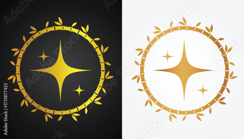 Vector image of a star logo with beautiful and cool gold color variations with a cool circle motif with a black and white background for various design and branding purposes.