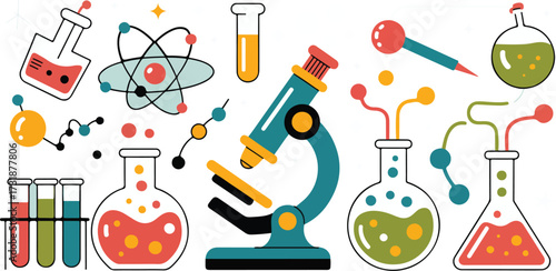 Laboratory Equipment with Test Tubes and Microscope