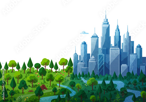 City and Nature A Balanced Ecosystem Illustration.