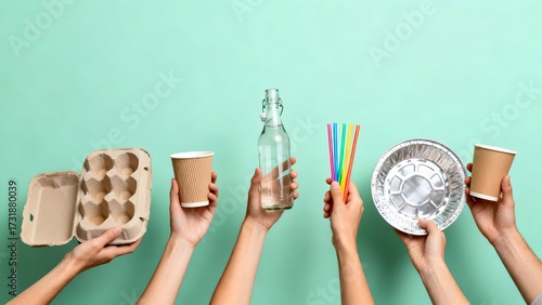 Hands holding recyclable items