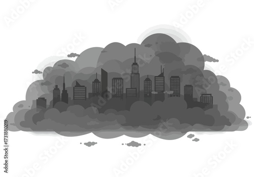 Cityscape Silhouette in Smog Environmental Pollution Concept.