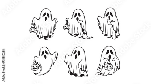 set of Halloween ghosts vector illustration