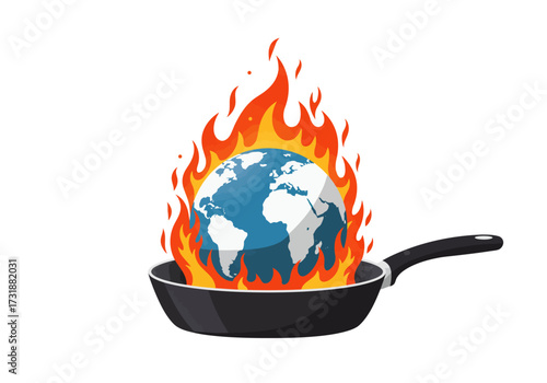 Global Warming Earth in a Frying Pan on Fire.