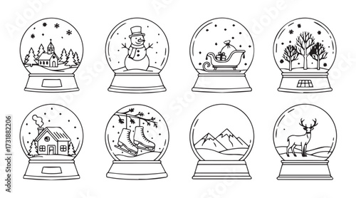Christmas Snow Globes line art