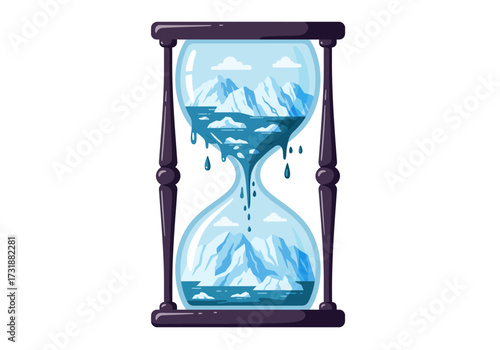 Hourglass with Melting Glacier Climate Change Concept.